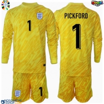 Otroški Nogometni dresi Anglija Jordan Pickford #1 Vratar Gostujoči EP 2024 Dolgi Rokav (+ Kratke hlače)